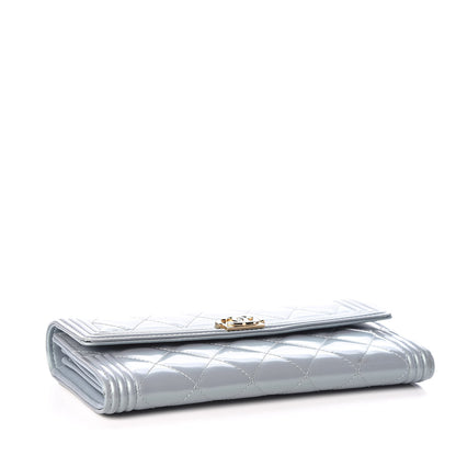 Chanel Metallic Patent Calfskin Quilted Boy Flat Wallet Light Blue 4 of 10