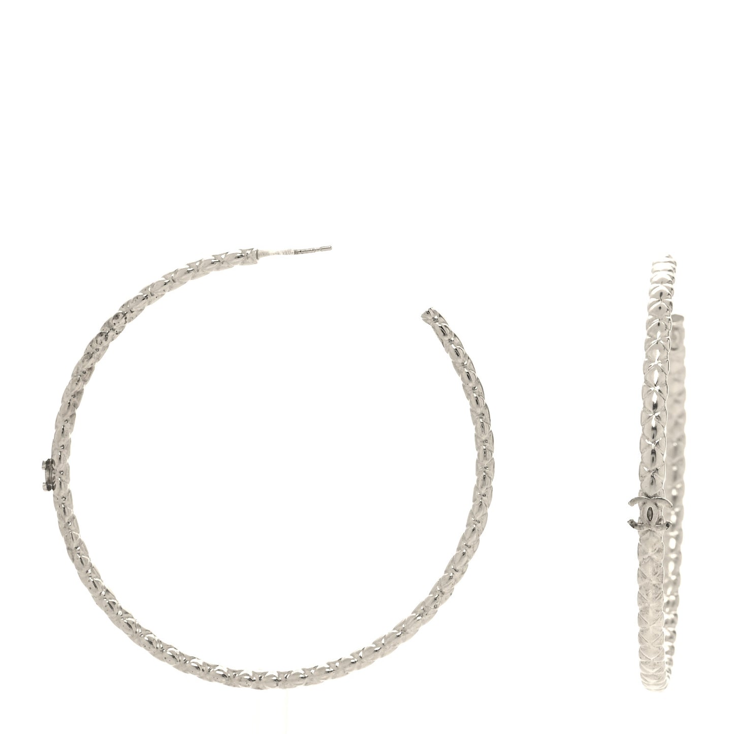 Metal Quilt CC Hoop Earrings Silver