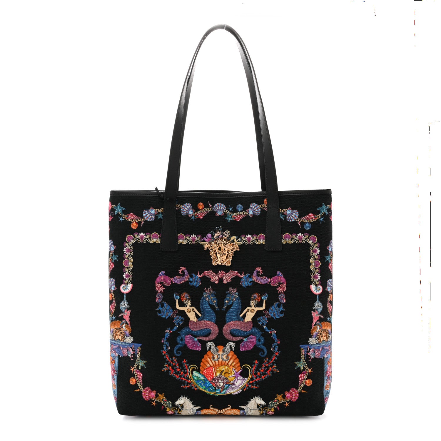 Versace Canvas Underwater Medusa Tote Black Multicolor 1 of 9