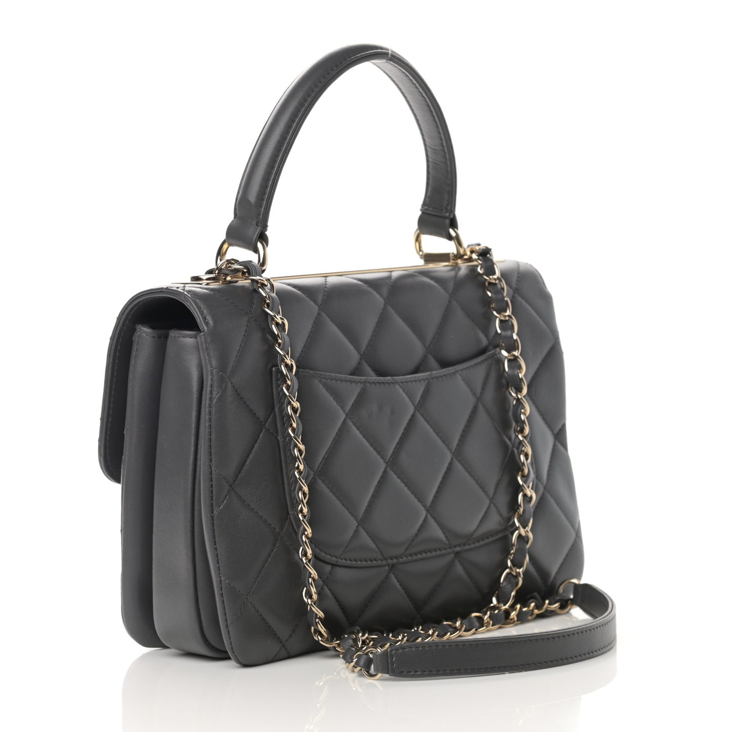 Lambskin Quilted Small Trendy CC Dual Handle Flap Bag Dark Grey