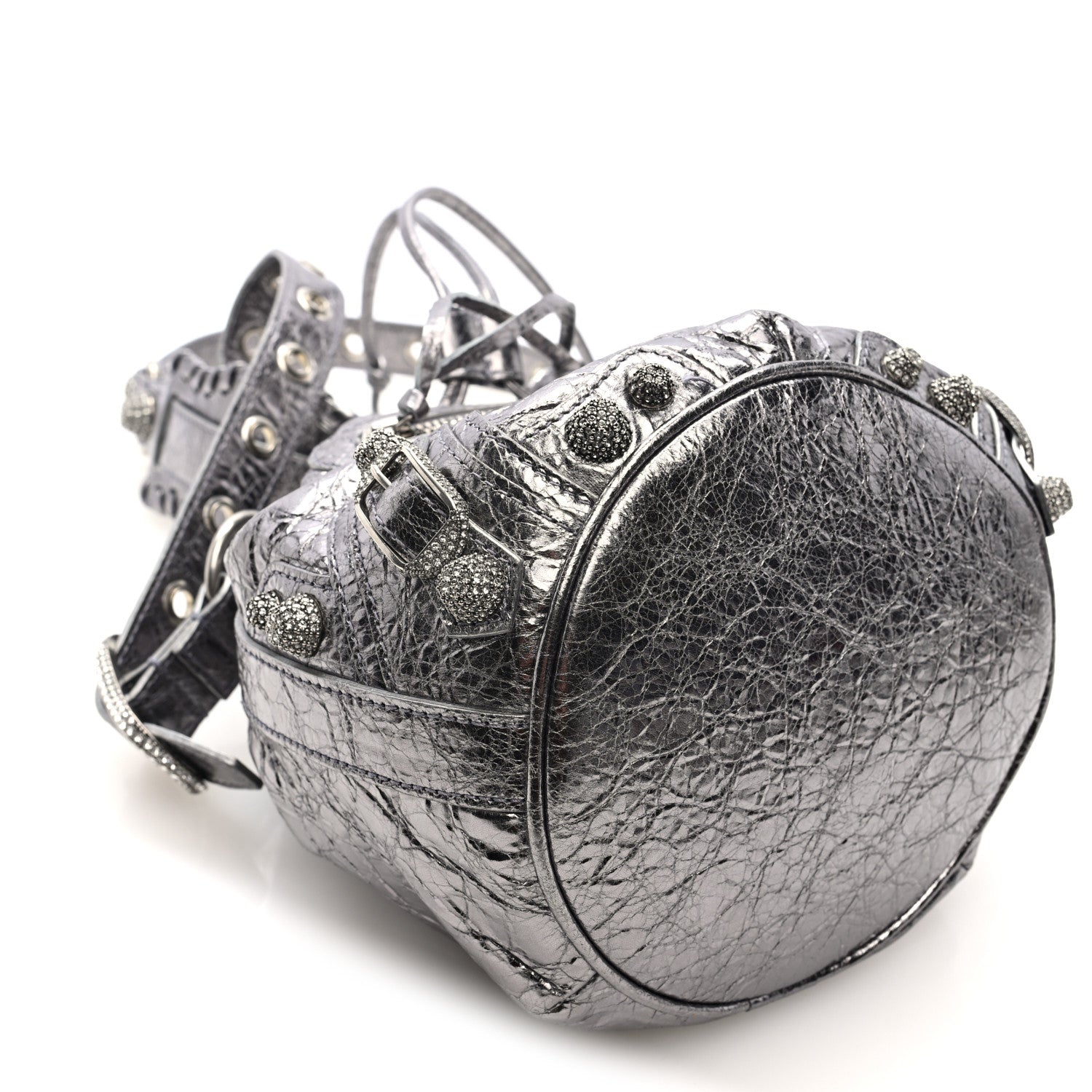 Balenciaga Metallic Agneau Arena Crystal Le Cagole Bucket Bag XS Silver 9 of 10
