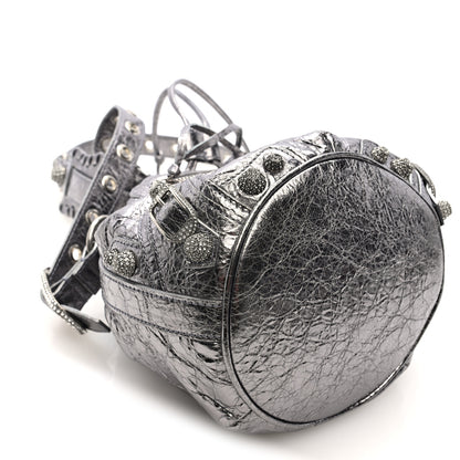 Balenciaga Metallic Agneau Arena Crystal Le Cagole Bucket Bag XS Silver 9 of 10
