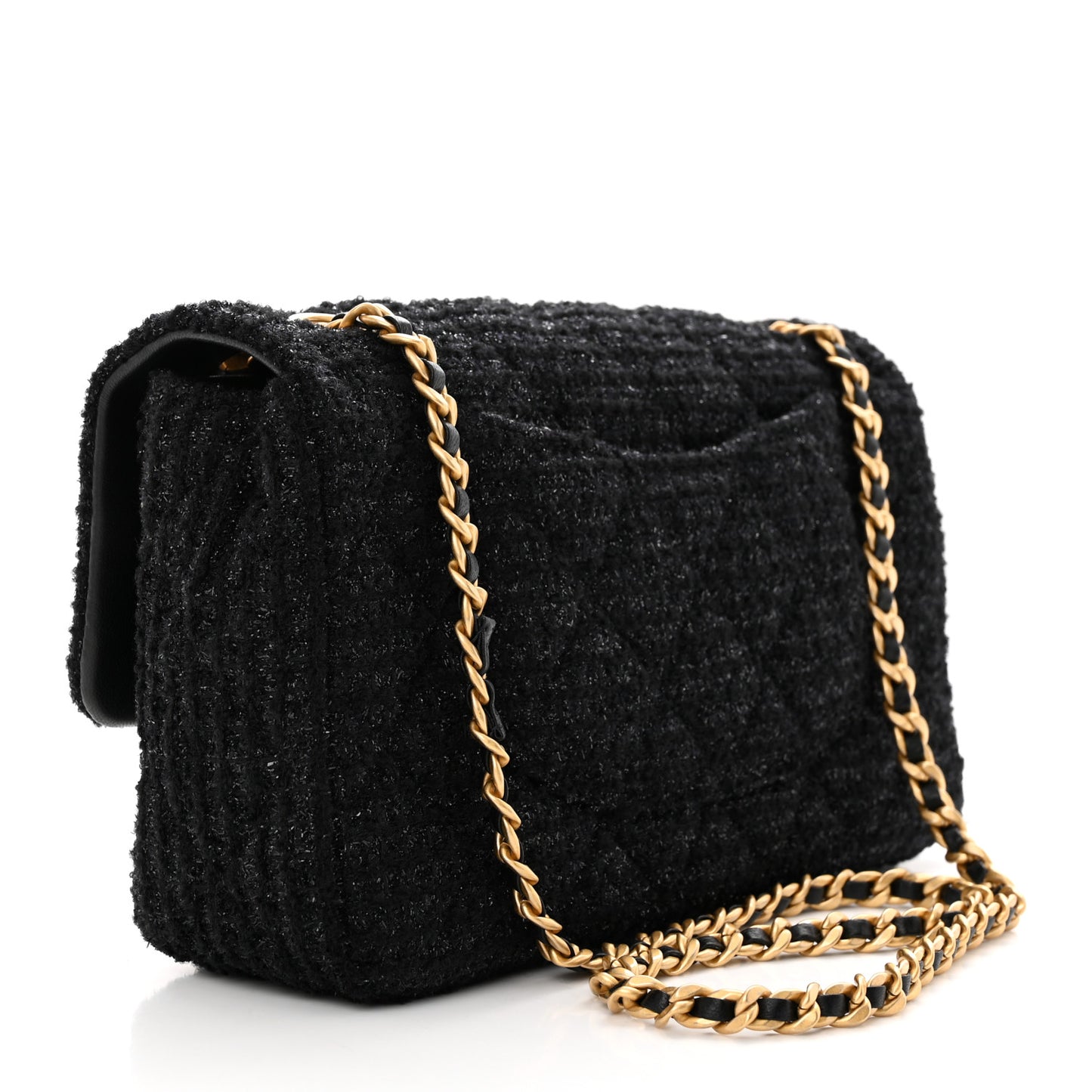 Tweed Quilted Medium Crystal CC Single Flap Black