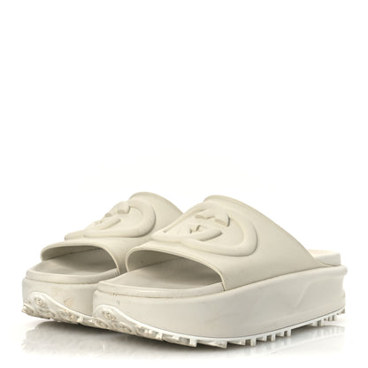 Gucci Soft Rubber Womens Interlocking G Platform 42mm Slide Sandals 40 Off White 4 of 17
