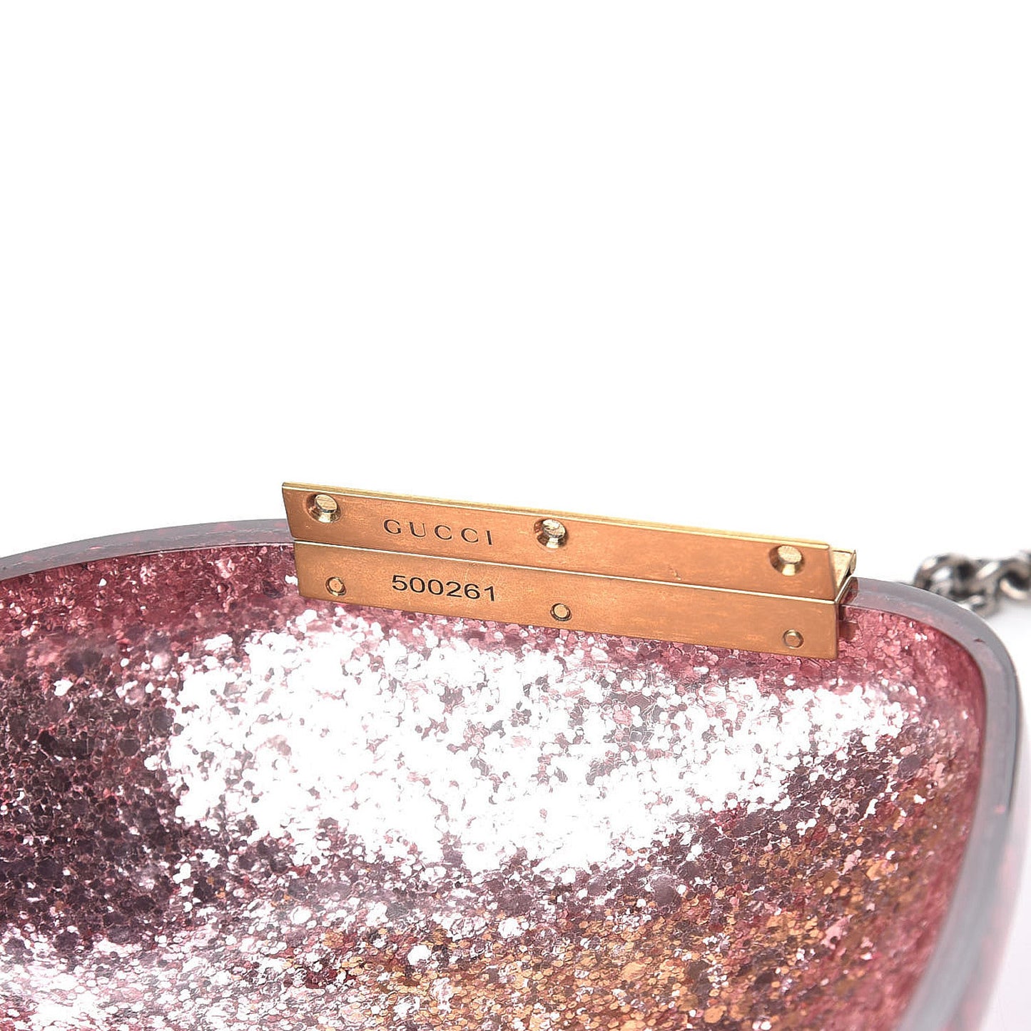 Glitter Resin Broadway Heart Minaudiere Clutch Fuxia