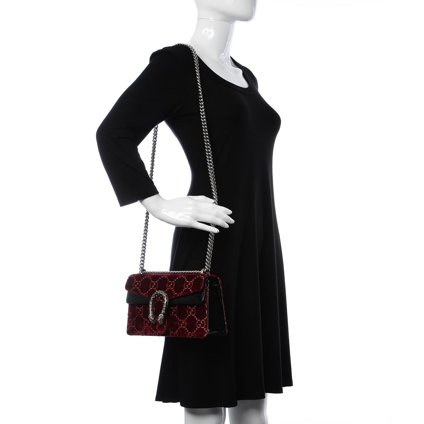 Velvet Skipper Crystal GG Monogram Small Dionysus Shoulder Bag Red Cipria Black Black Diamond