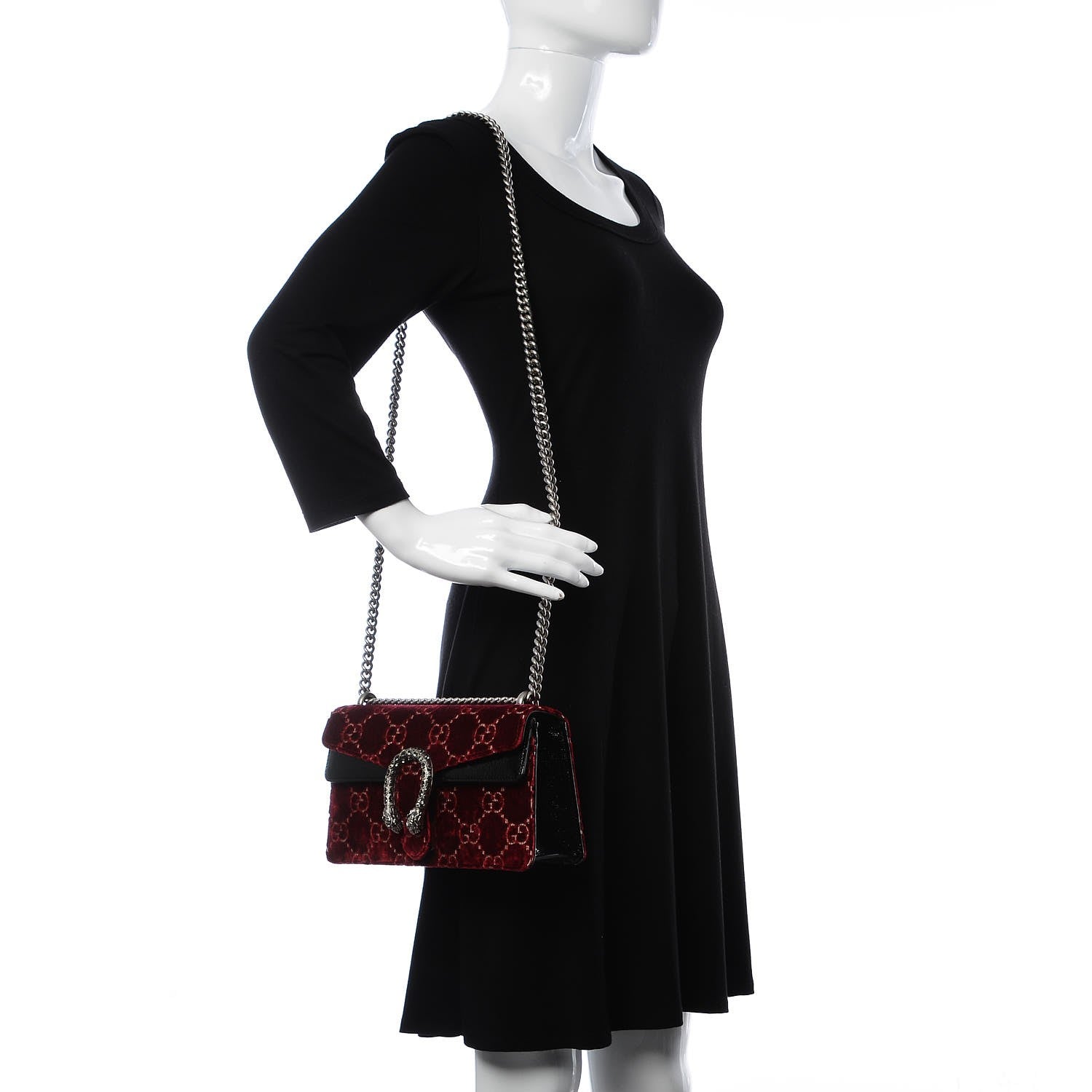 Gucci Velvet Skipper Crystal GG Monogram Small Dionysus Shoulder Bag Red Cipria Black Black Diamond 2 of 8