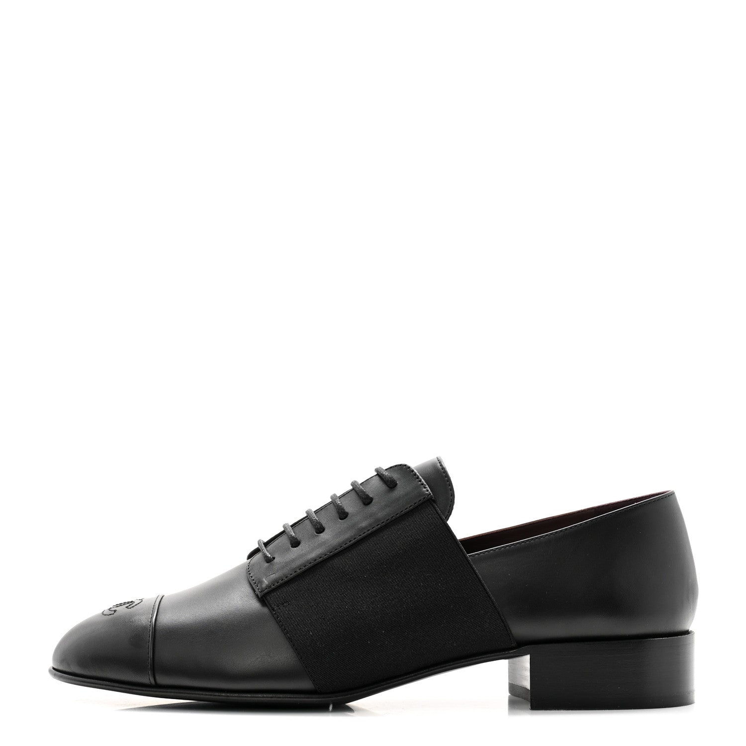 Chanel Calfskin Elastic Lace Up Cap Toe CC Loafers 40 Black 1 of 10