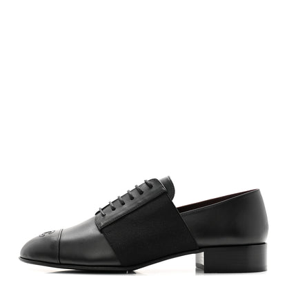 Chanel Calfskin Elastic Lace Up Cap Toe CC Loafers 40 Black 1 of 10