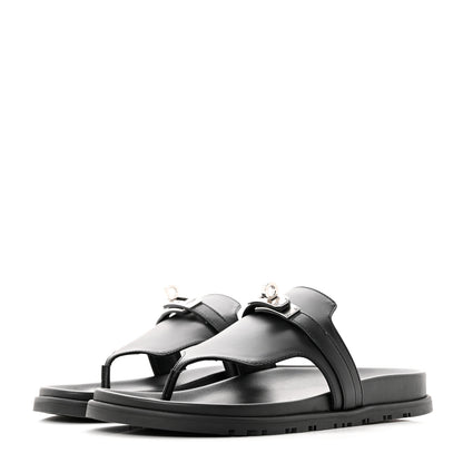 Hermes Calfskin Womens Empire Sandals 37 Black 3 of 9