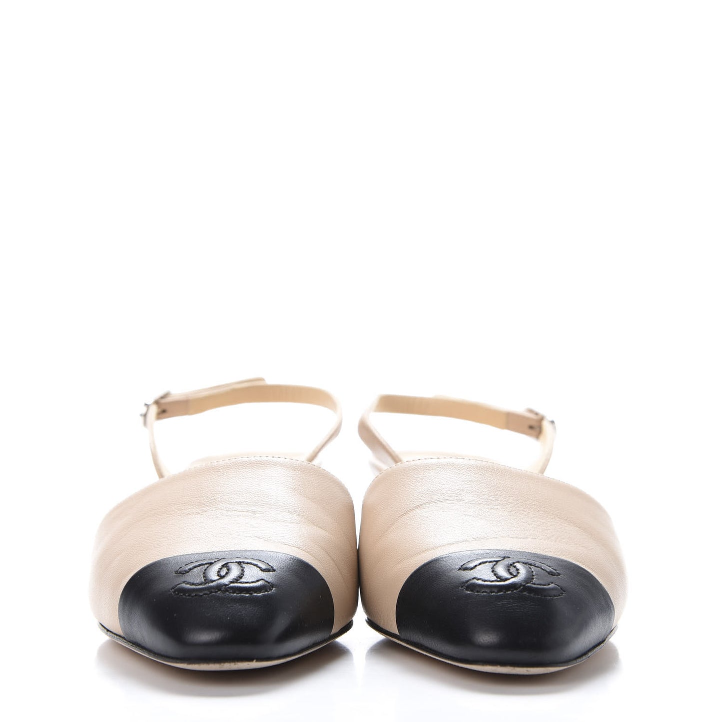 Lambskin Cap Toe CC Mary Jane Slingback Pumps 37 Beige Black