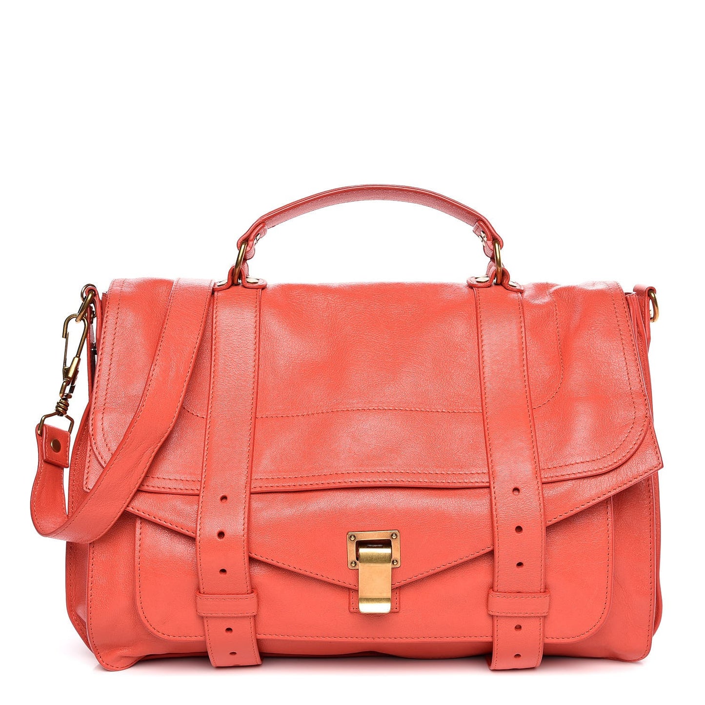 Lambskin PS1 Large Satchel Deep Coral