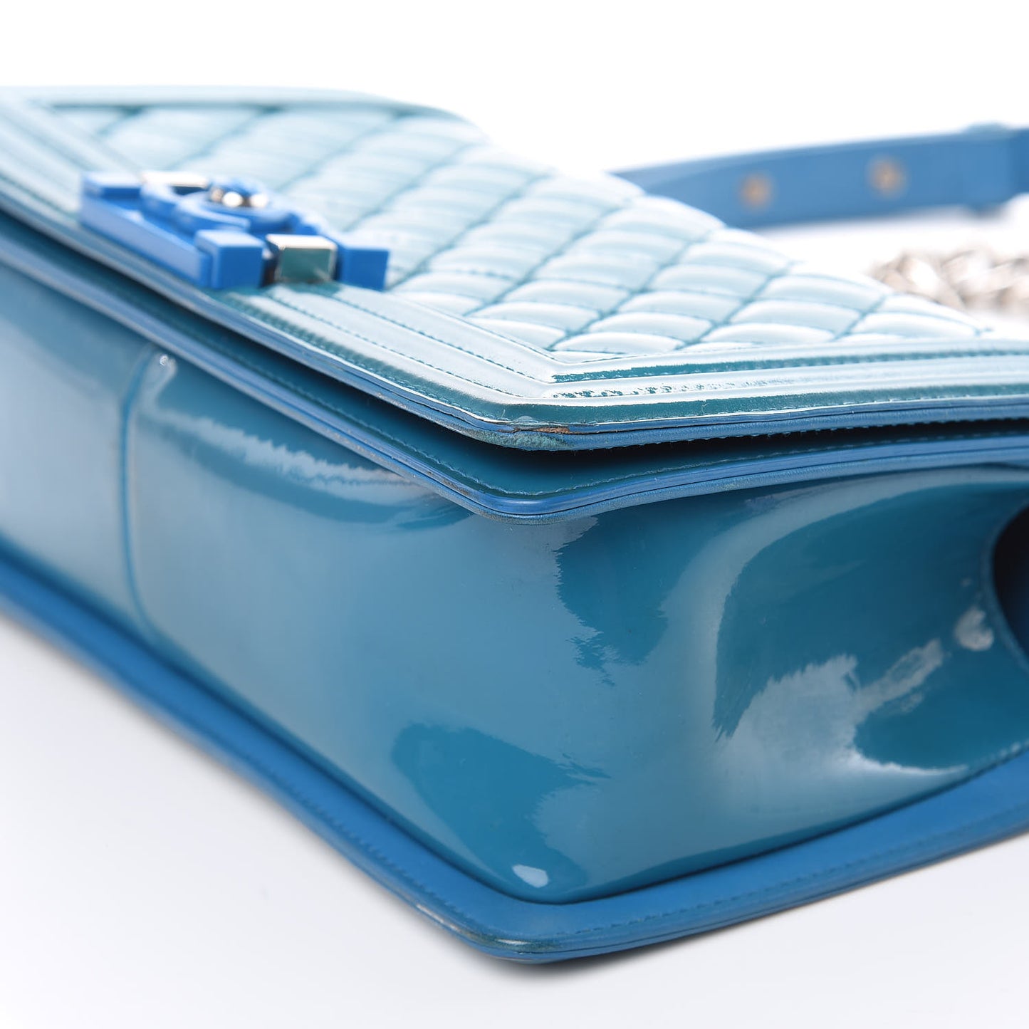 Patent Calfskin Medium Plexiglass Boy Flap Blue