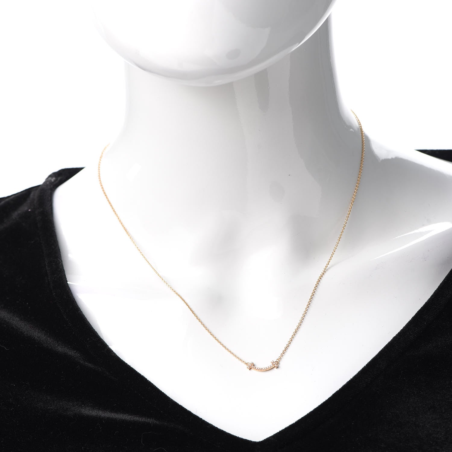 Tiffany 18K Yellow Gold Diamond Mini T Smile Pendant Necklace 2 of 6