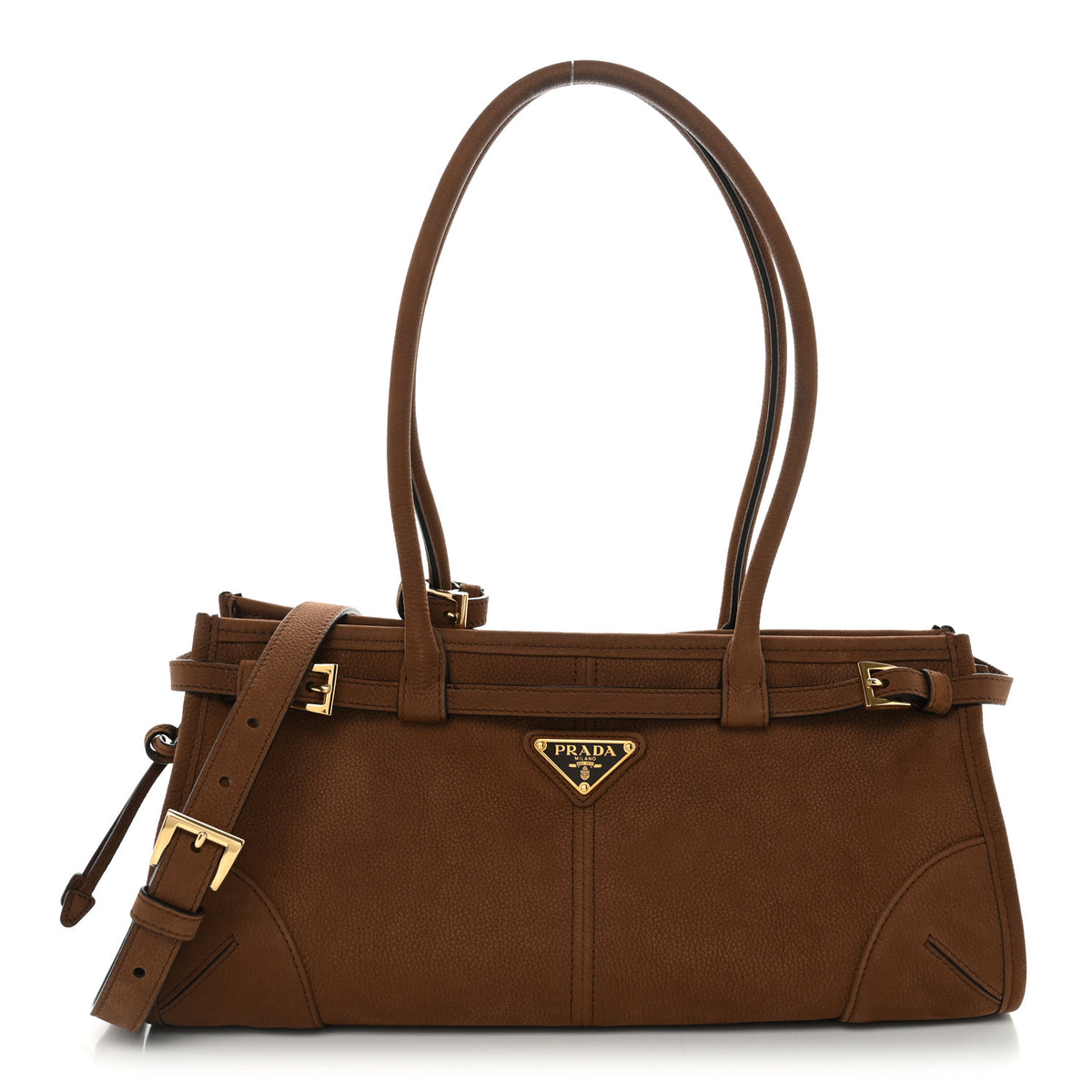 Prada Nubuck Triangle Medium Bonnie Shoulder Bag Cacao 1 of 9