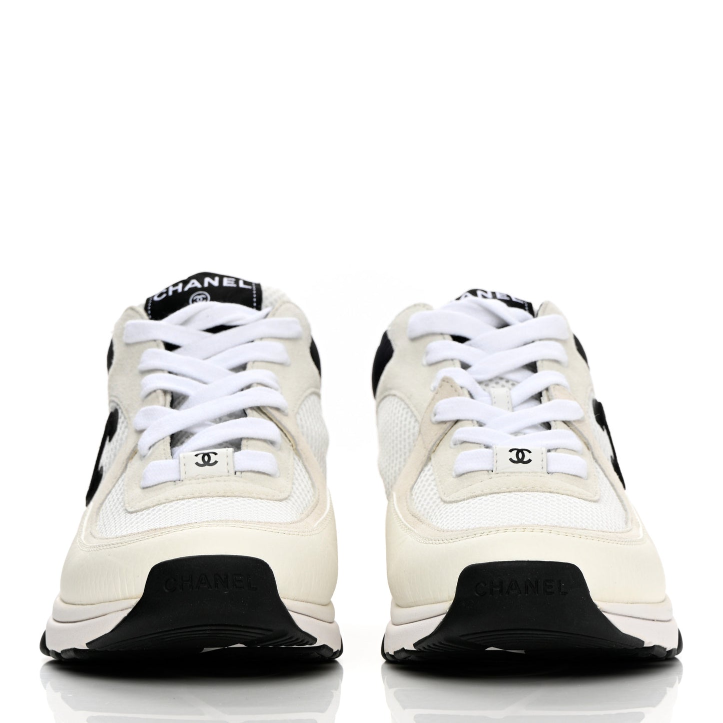 Mesh Suede Calfskin Grained Calfskin Womens CC Sneakers 41 White Black