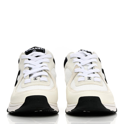 Chanel Mesh Suede Calfskin Grained Calfskin Womens CC Sneakers 41 White Black 2 of 9