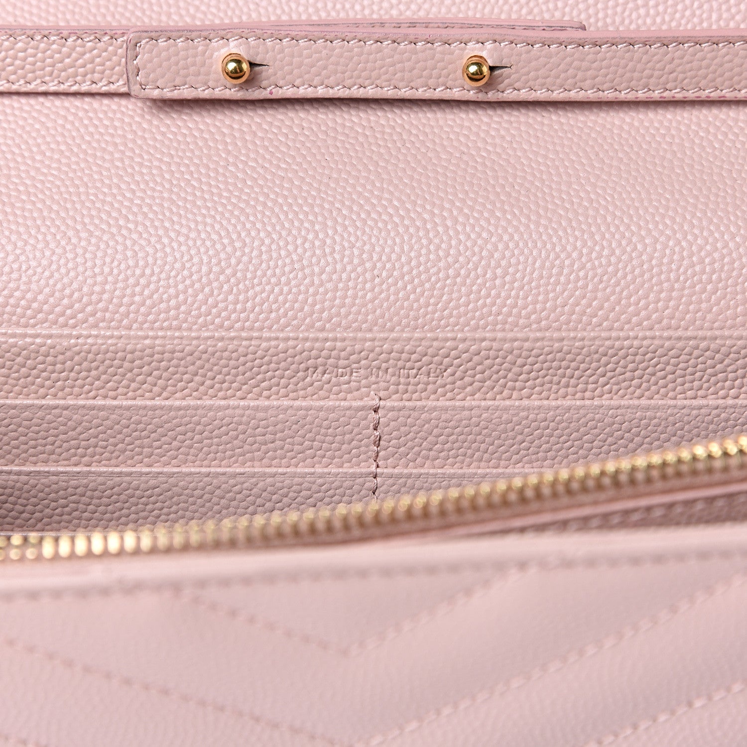 Saint Laurent Grain De Poudre Matelasse Chevron Monogram Chain Wallet Pale Blush 5 of 13