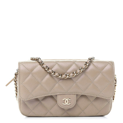 Chanel Iridescent Caviar Quilted Flap Phone Holder With Chain Beige 1 of 10