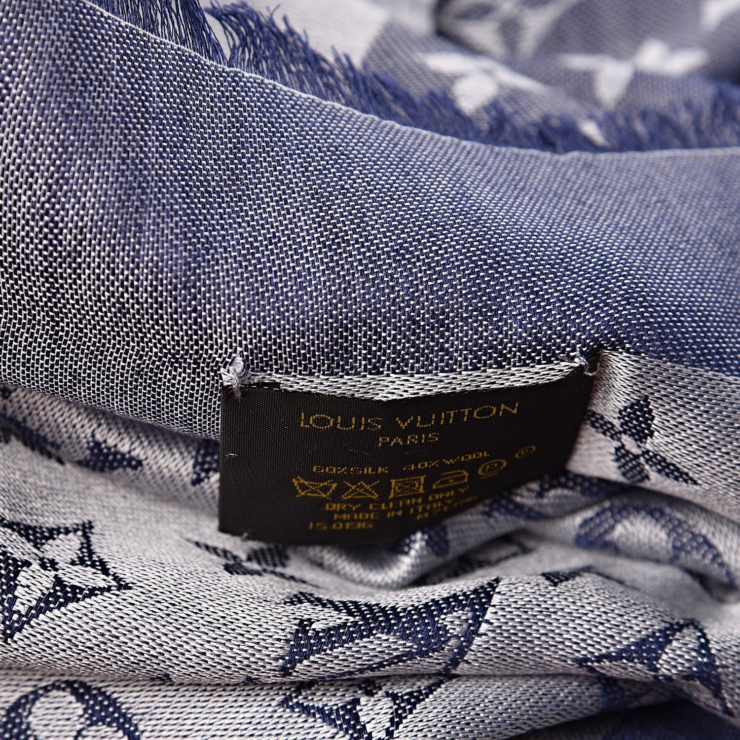 Louis Vuitton Wool Silk Monogram Denim Shawl Blue 6 of 7