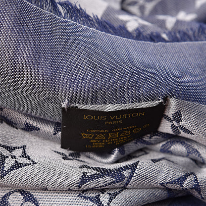 Louis Vuitton Wool Silk Monogram Denim Shawl Blue 6 of 7
