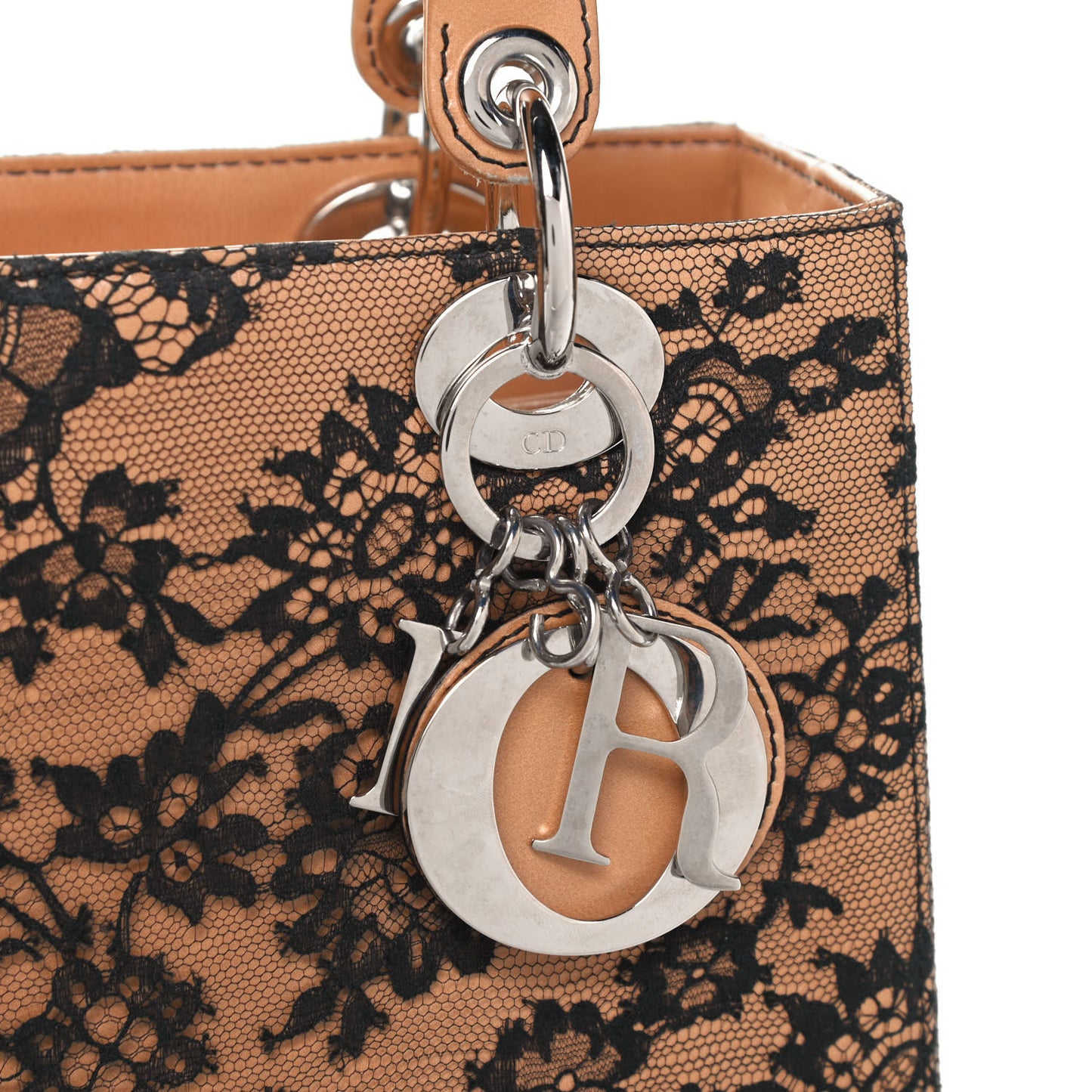 Lace Lambskin Medium Lady Dior Beige Black
