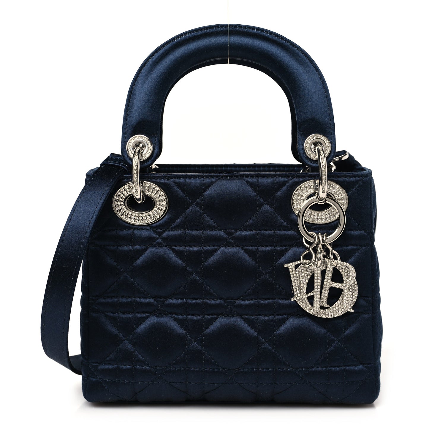 Satin Crystal Cannage Mini Lady Dior Navy