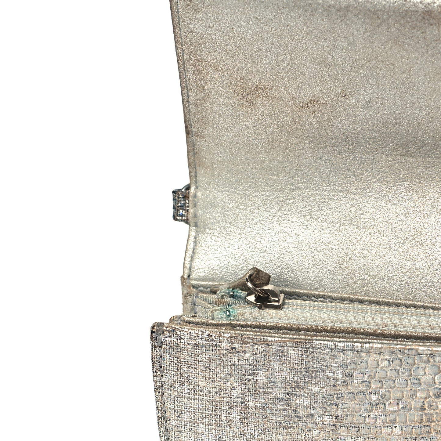 Iridescent Lizard Wallet With Removable Chain Silver