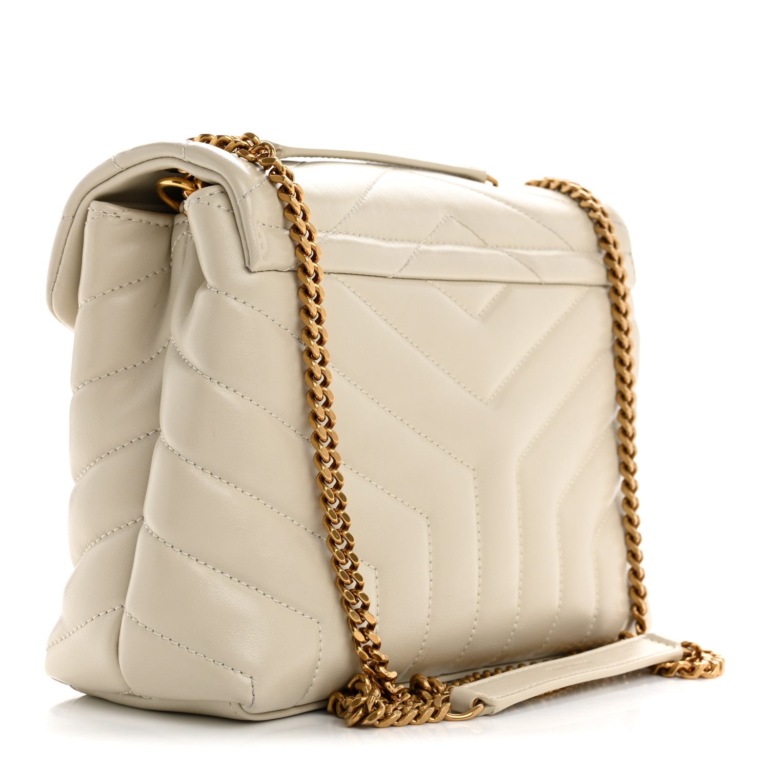 Saint Laurent Calfskin Y Quilted Monogram Small Loulou Chain Satchel Crema Soft 3 of 14