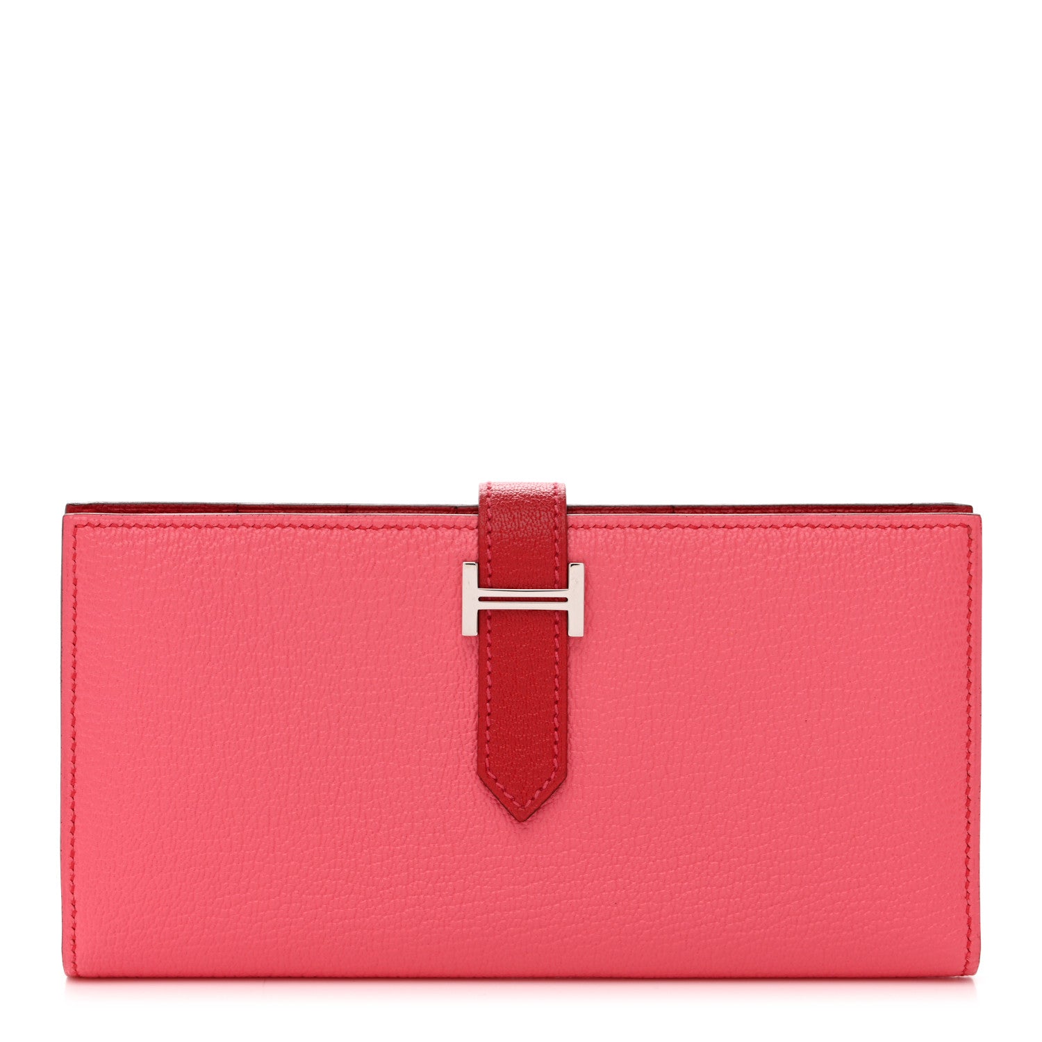 Hermes Chèvre Mysore Bi-Color Bearn Gusset Wallet Rose Lipstick Rouge Casaque 1 of 8