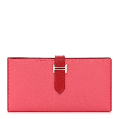 Hermes Chèvre Mysore Bi-Color Bearn Gusset Wallet Rose Lipstick Rouge Casaque 1 of 8