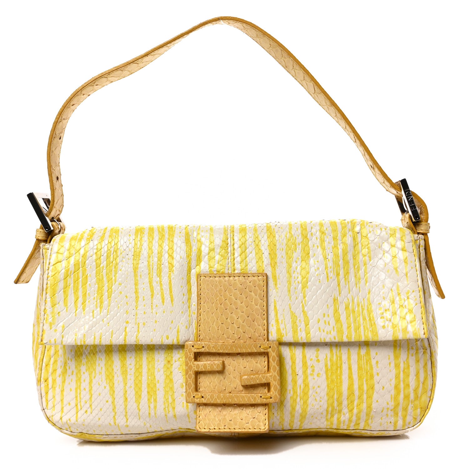 Fendi Snakeskin Baguette Yellow White 1 of 8