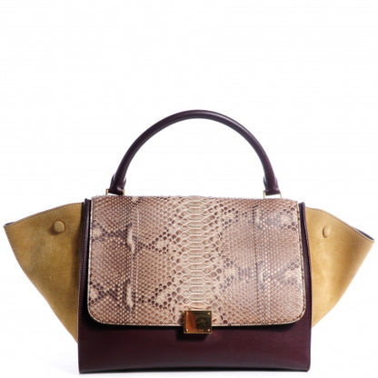 Celine Python and Suede Medium Trapeze Khaki 1 of 11