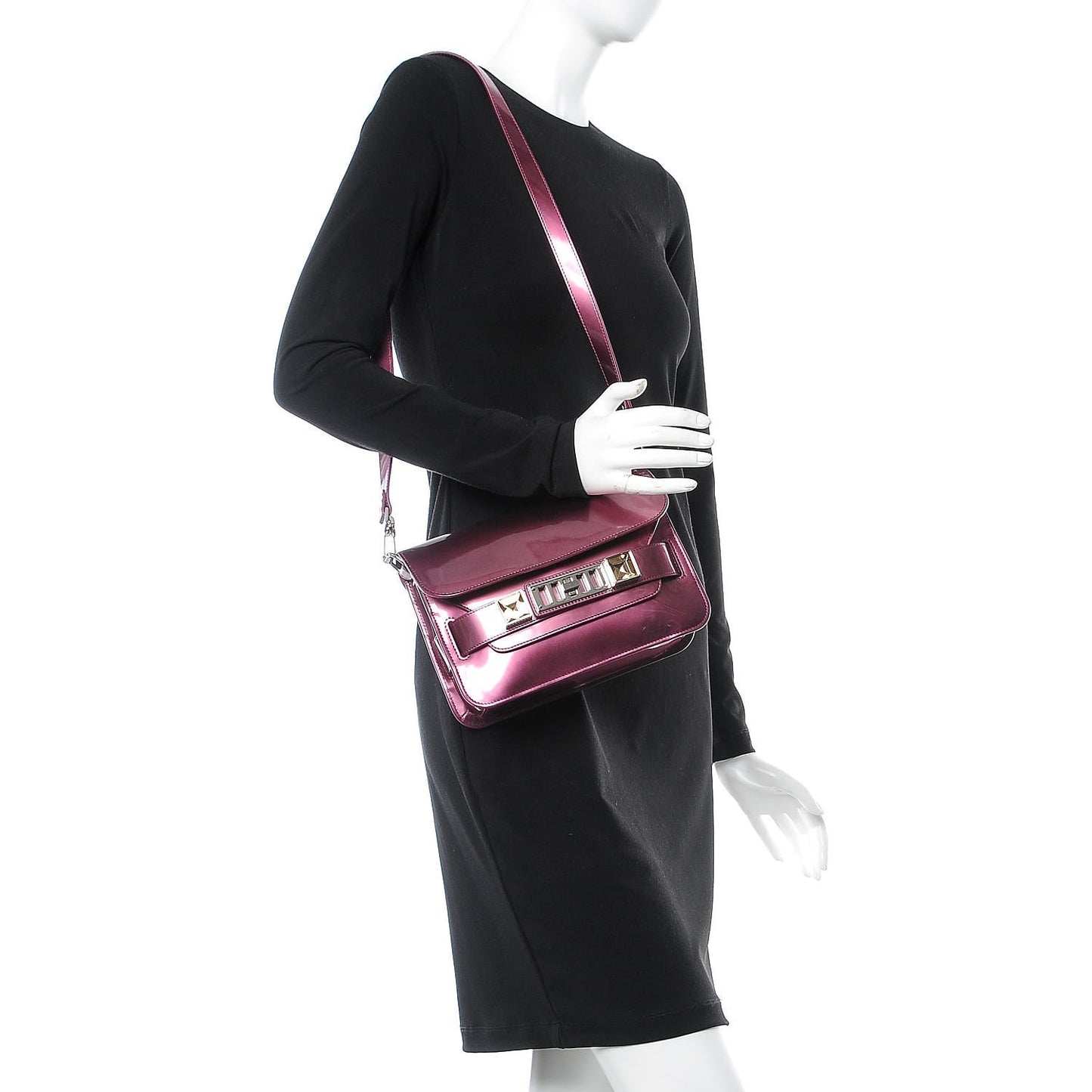 Patent Mini PS11 Classic Shoulder Bag Bordeaux Pink