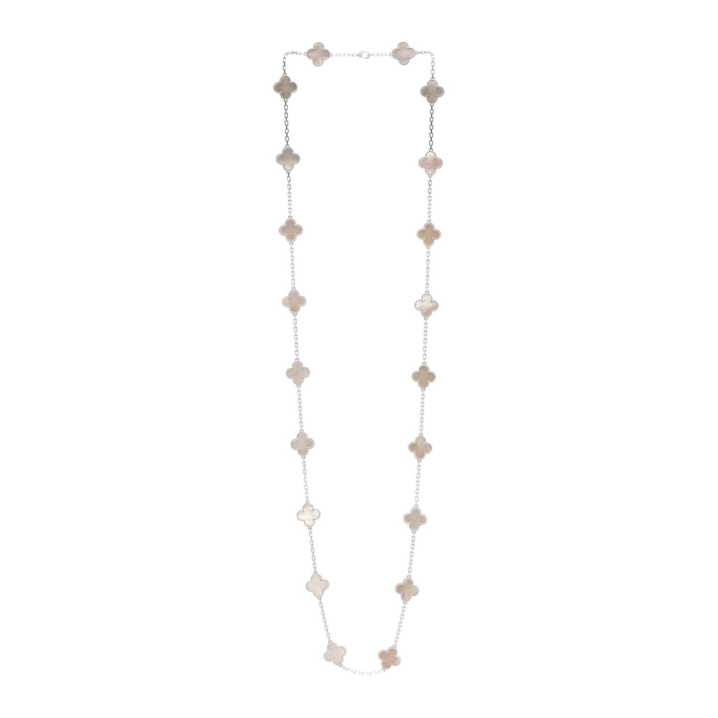 18K White Gold Mother of Pearl 20 Motifs Vintage Alhambra Necklace