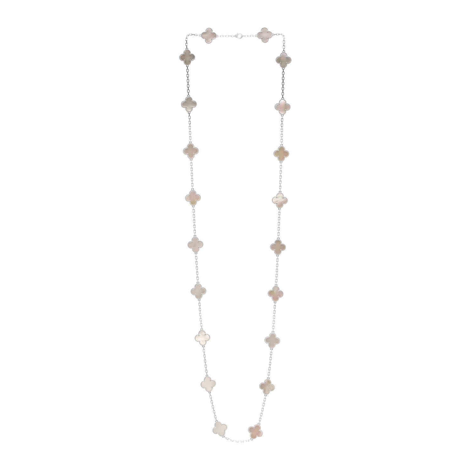 Van Cleef & Arpels 18K White Gold Mother of Pearl 20 Motifs Vintage Alhambra Necklace 3 of 5