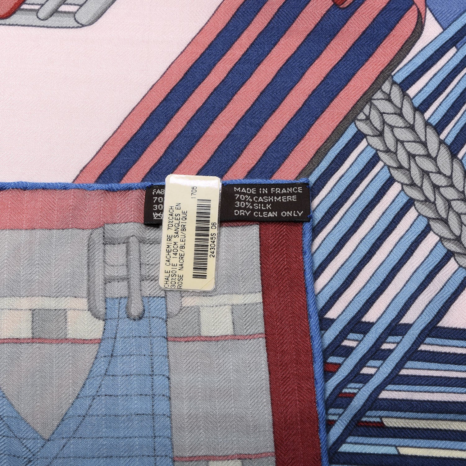Hermes Cashmere Silk Sangles En Shawl 140 Rose Nacre Bleu Brique 2 of 5