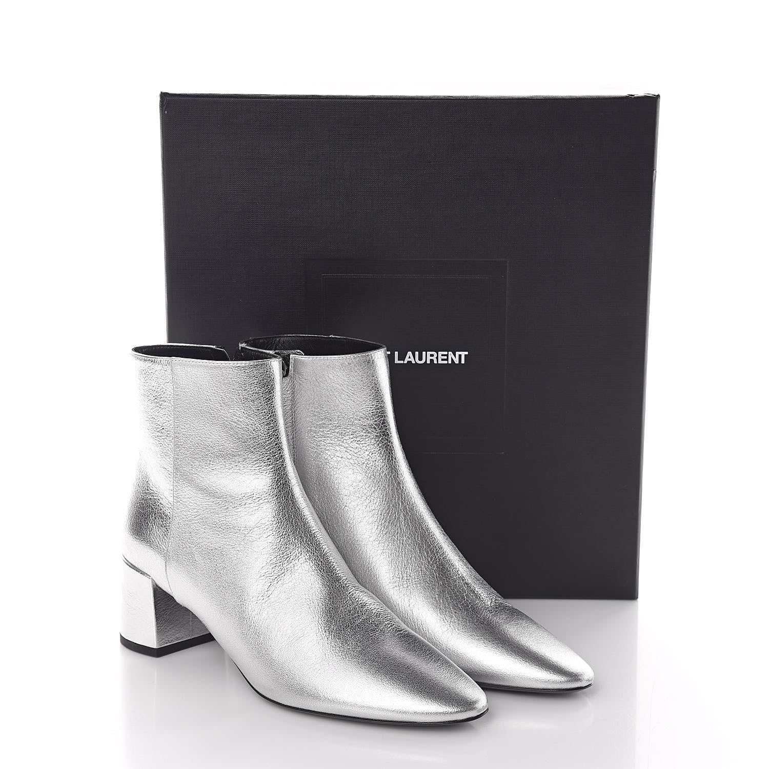 Saint Laurent Metallic Calfskin Loulou 50 Ankle Booties 37 Silver 8 of 8