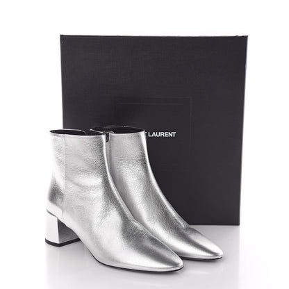 Saint Laurent Metallic Calfskin Loulou 50 Ankle Booties 37 Silver 8 of 8