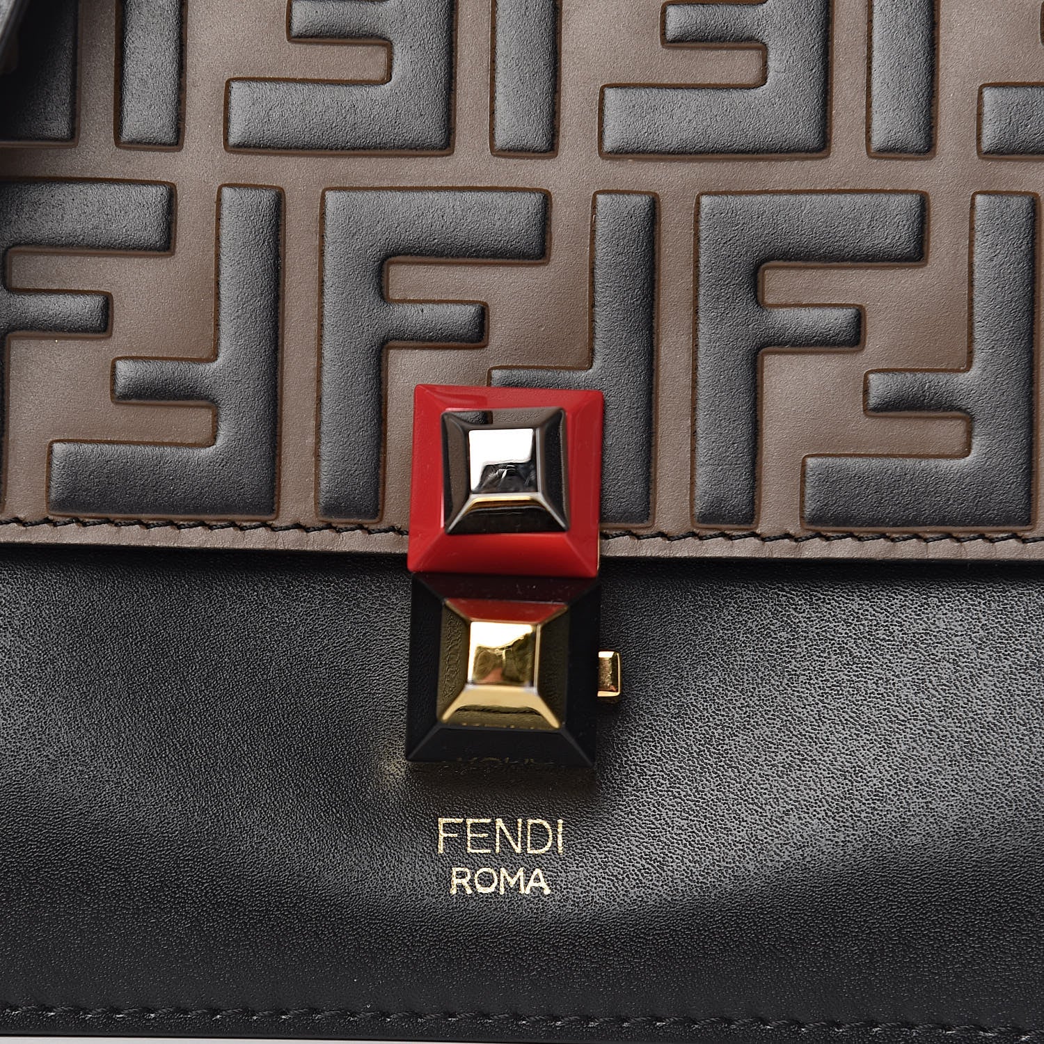 Fendi Vitello Liberty Bi-Color FF 1974 Embossed Small Kan I Shoulder Bag Black Maya 9 of 9