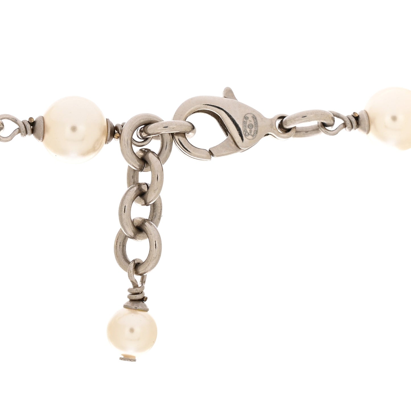 Crystal Pearl CC Long Necklace Silver