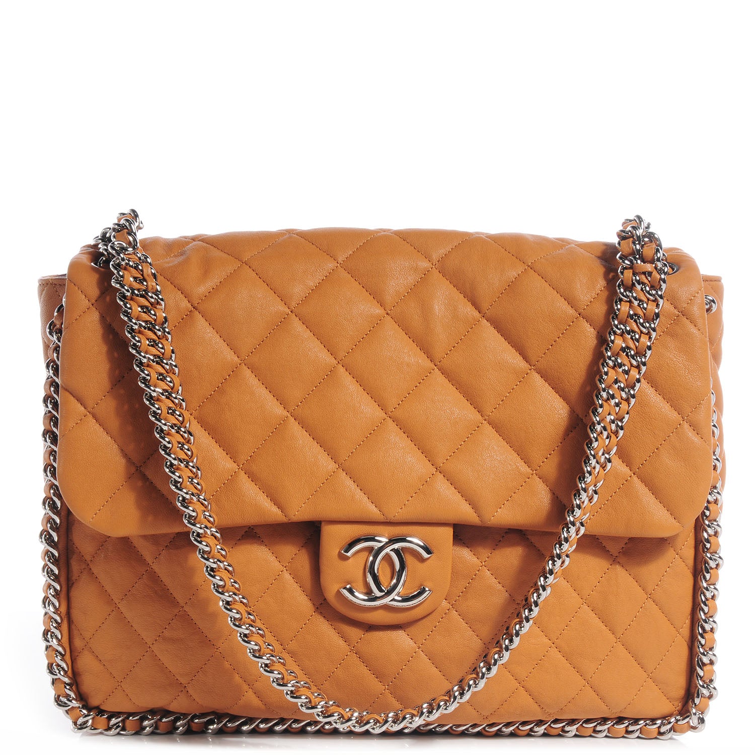 Chanel Washed Lambskin Chain Around Maxi Flap Bag Dark Beige 1 of 8