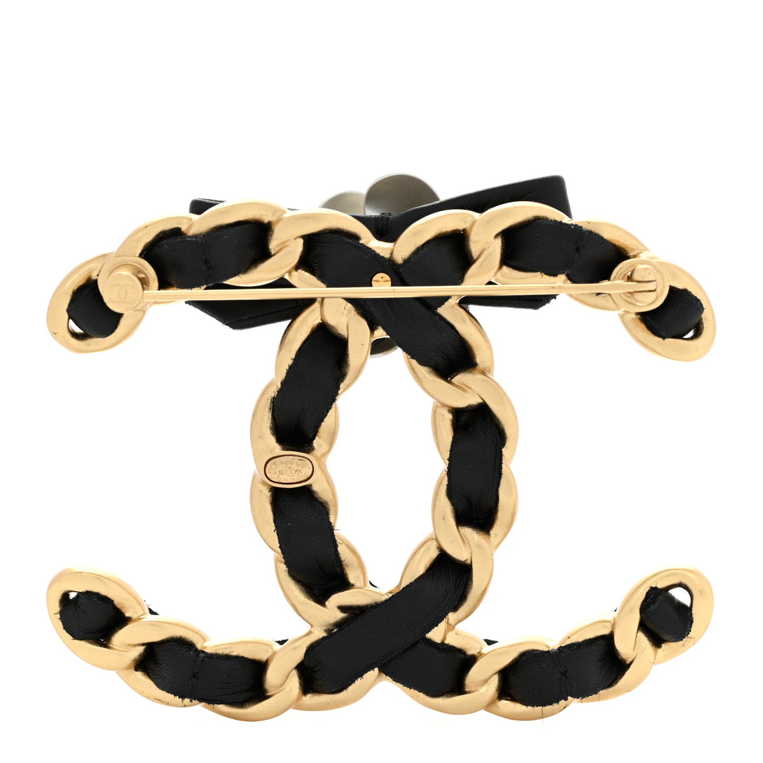 Chanel Lambskin Chain Camellia CC Brooch Black Gold 3 of 5
