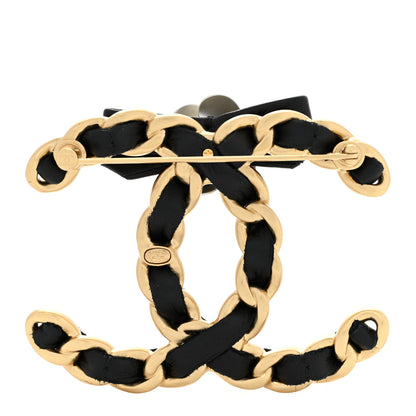 Chanel Lambskin Chain Camellia CC Brooch Black Gold 3 of 5