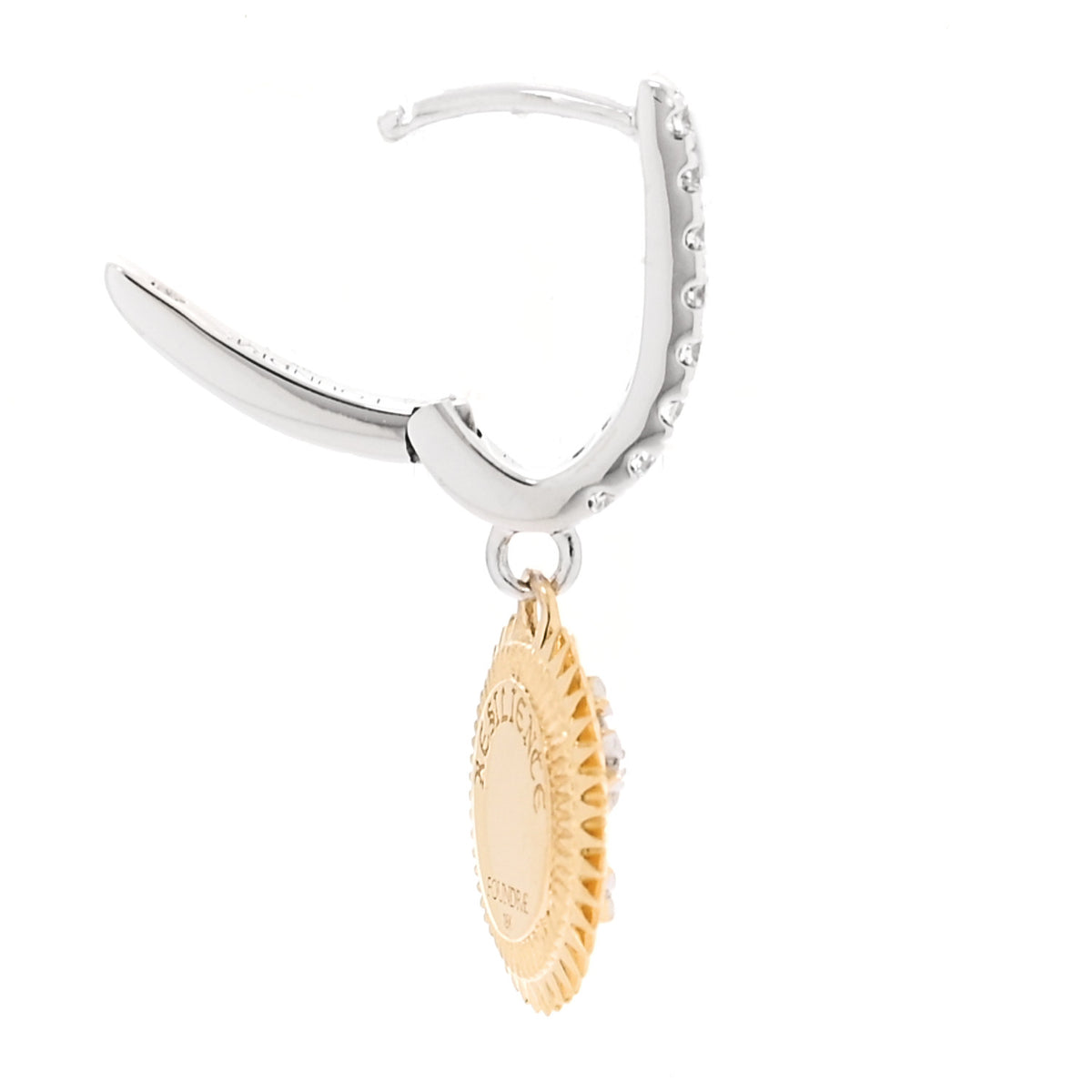 Foundrae 18K Yellow White Gold Diamond Resilience Blossoms Medallion Hoop Single Earring 3 of 4