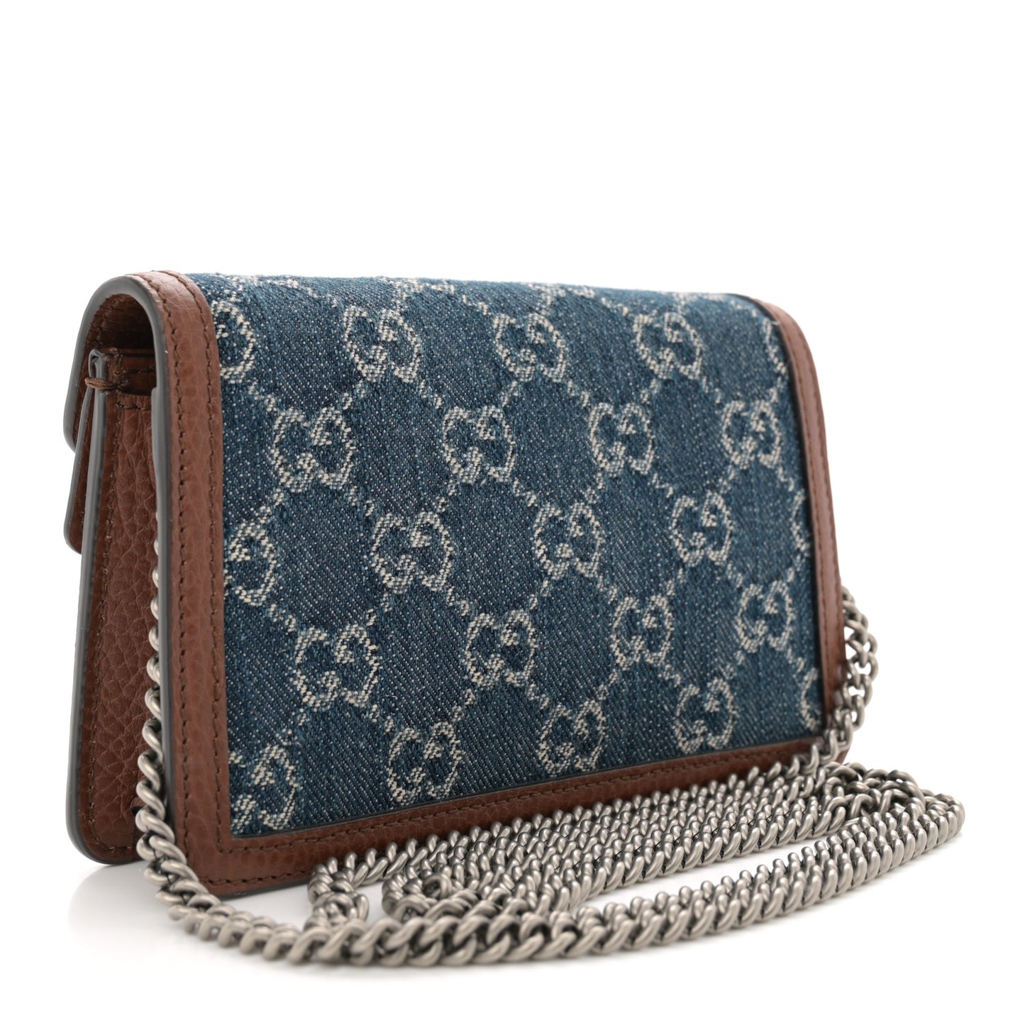 New Denim GG Monogram Dollar Calfskin Enamel Super Mini Dionysus Shoulder Bag Blue Tea Cuir Epilog Electric Blue