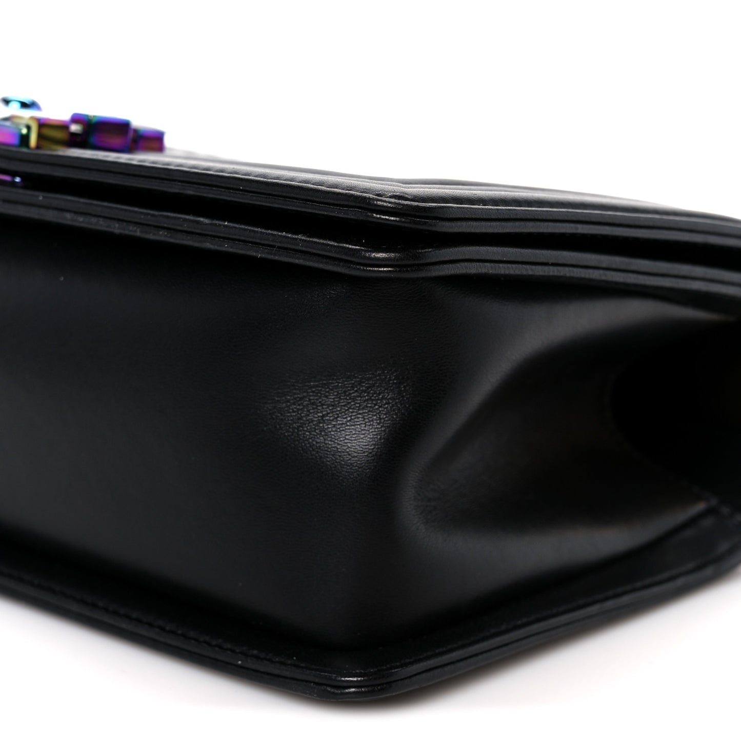 Lambskin LED Iridescent Metal Medium Boy Flap Black Multicolor