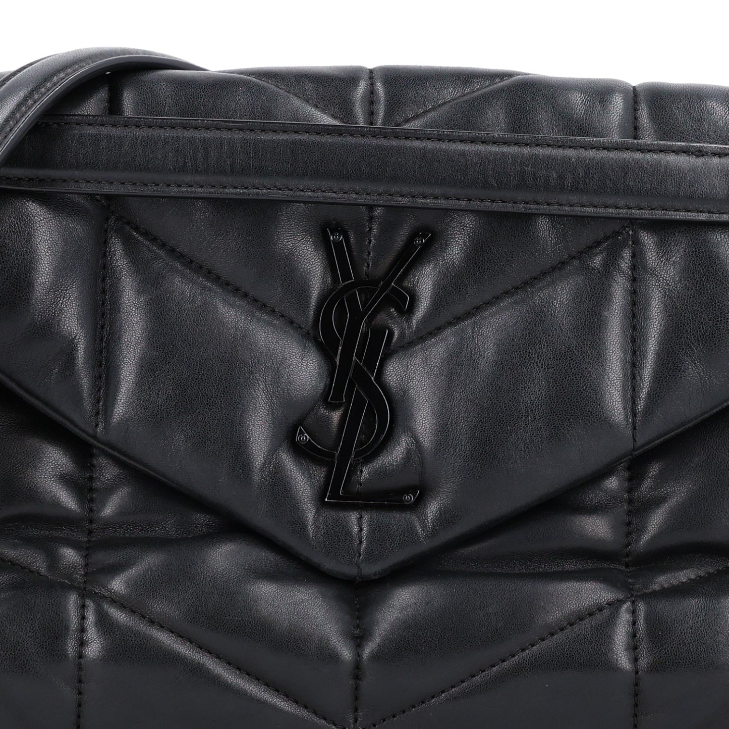 Lambskin Quilted Monogram Monochrome Small Loulou Puffer Chain Satchel Black