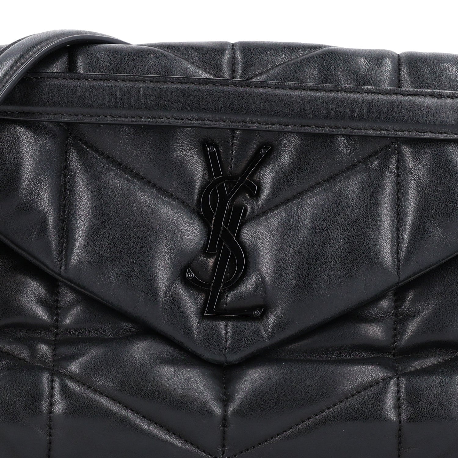 Saint Laurent Lambskin Quilted Monogram Monochrome Small Loulou Puffer Chain Satchel Black 9 of 11