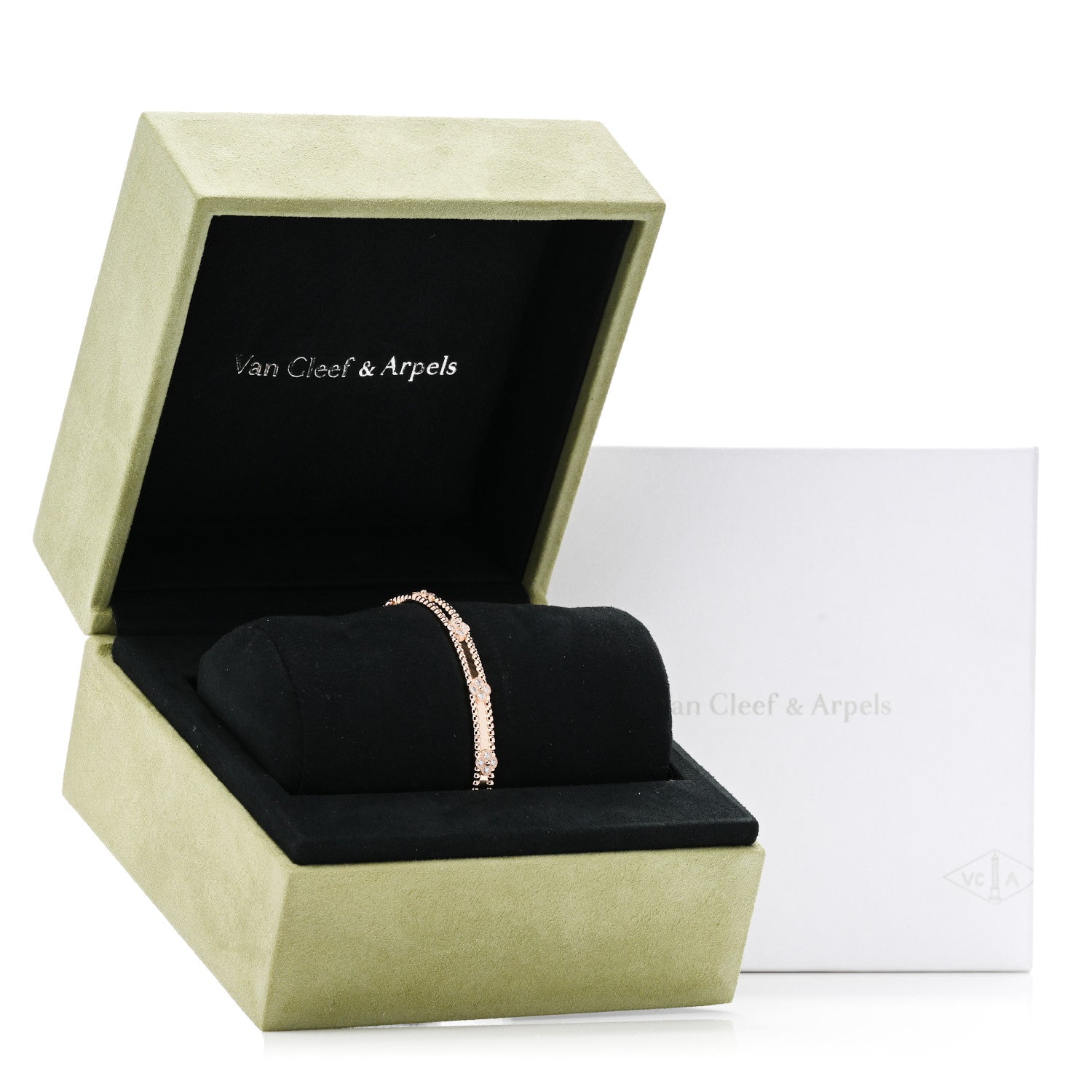 Van Cleef & Arpels 18K Rose Gold Diamond Perlee Sweet Clovers Bracelet M 4 of 4
